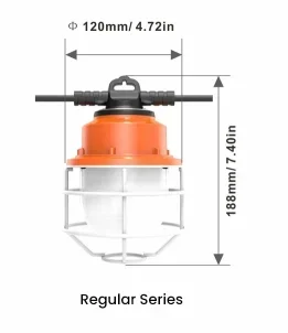 Dimensions and head design of 50ft LED work string light