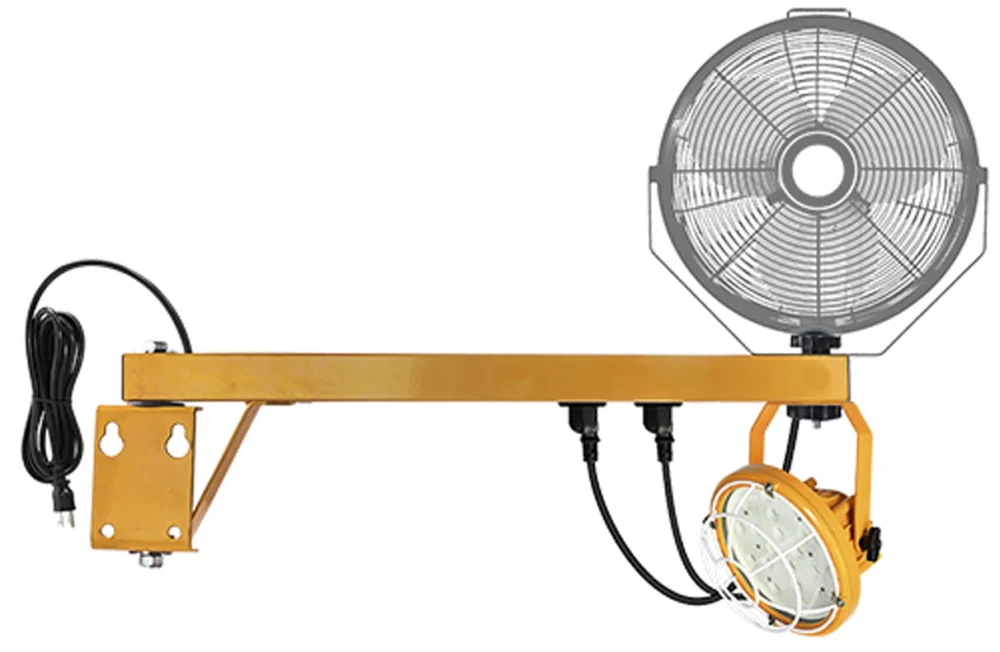 Multifunctional temporary work light with fan for loading dock environments