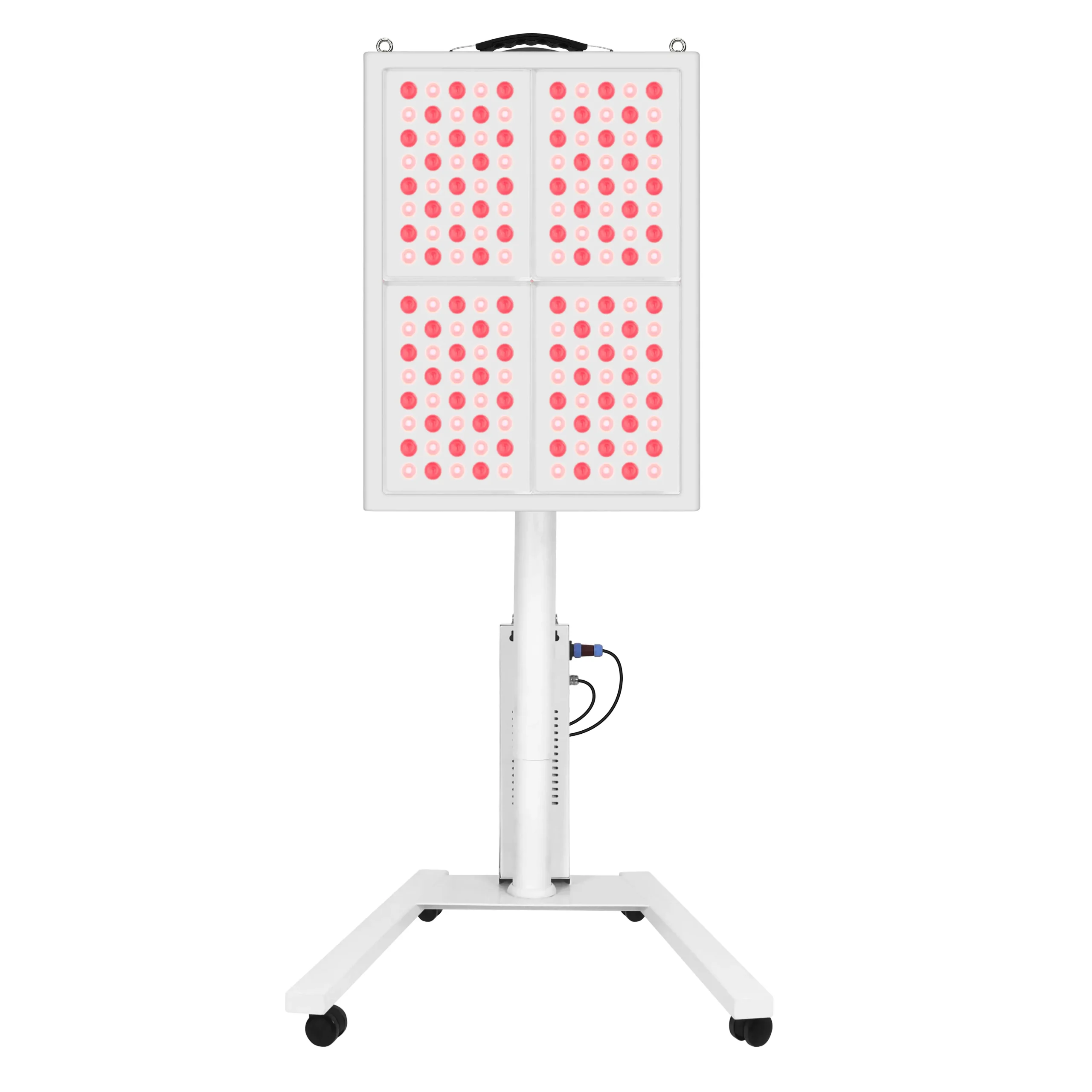 Front view of YL-IRP010-04T red light therapy panel with 640 LEDs and rolling stand