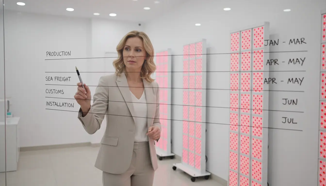 Clinic manager planning a wholesale red light therapy shipping timeline